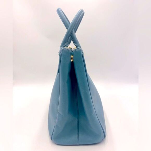 Auth Prada Double Zip Light Blue Saffiano Leather Lux Galleria Tote Bag Preloved - Picture 4 of 16